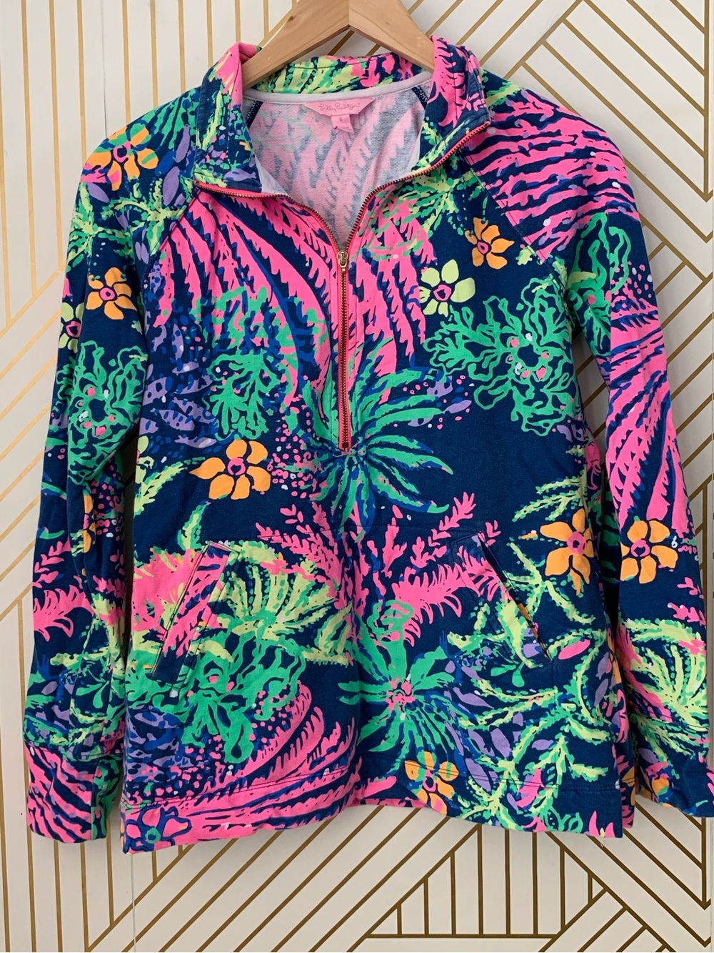 Lilly Pulitzer UPF 50+ Skipper Popover Long Sleeve Half Zip indigo all a glow S